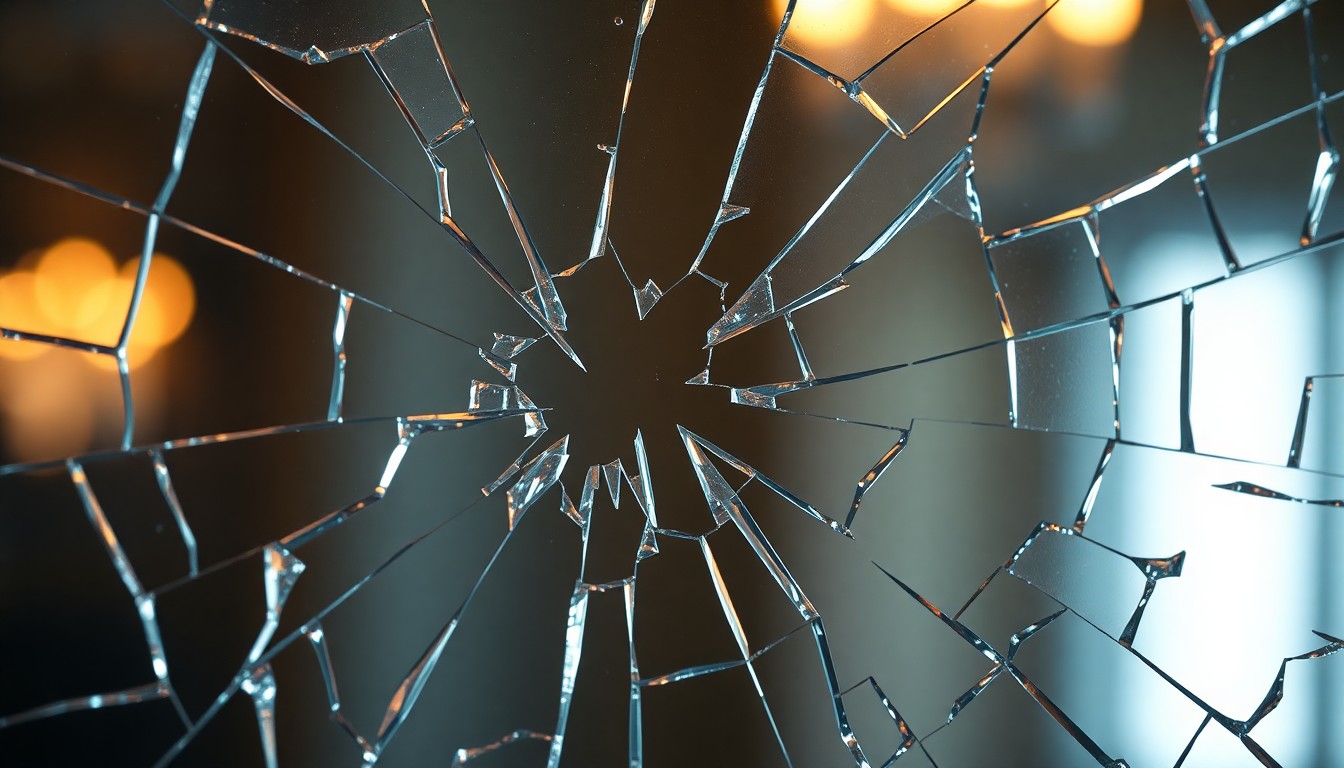 An abstract close-up photograph of a shattered glass surface, reflecting a warm, soft light, conceptually representing the emotional fragility and uncertainty faced by the characters in The Young and the Restless.