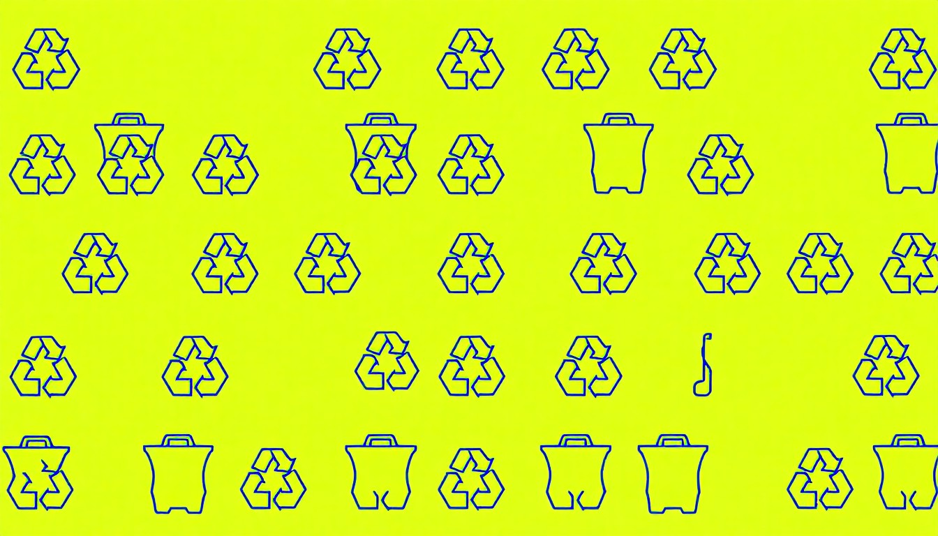 A vibrant, pop art-inspired illustration featuring a repeating icon of a recycling bin in shades of green, blue, and orange, conveying the festival's focus on environmental conservation and waste reduction.