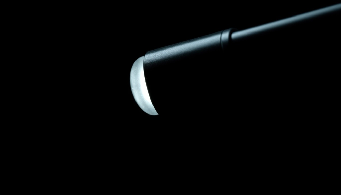 An extreme close-up of a metallic bomb fuse component, its intricate details and textures dramatically illuminated against a black void, conveying the serious and investigative nature of this alleged arms trafficking case.