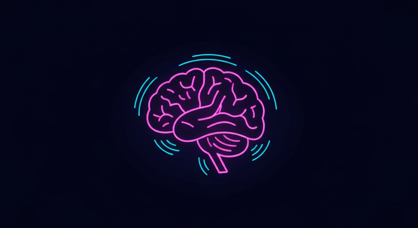 A minimalist, glowing neon outline of a stylized brain structure against a dark background, conveying the neurological focus of Acadia Pharmaceuticals' research.