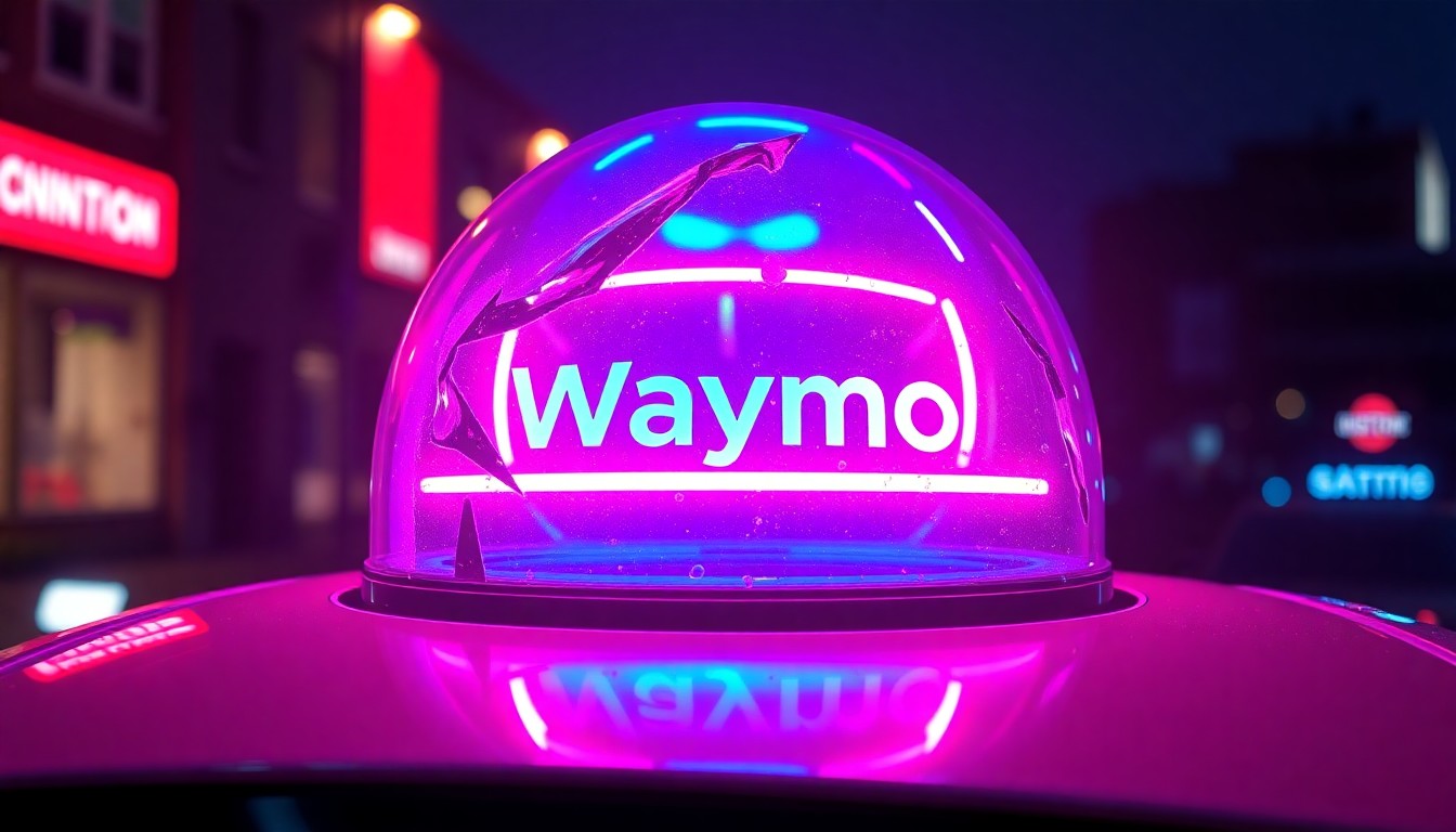 An extreme close-up of a shattered car sensor lens reflecting a faint red light, conceptually illustrating the vandalism of self-driving cars.