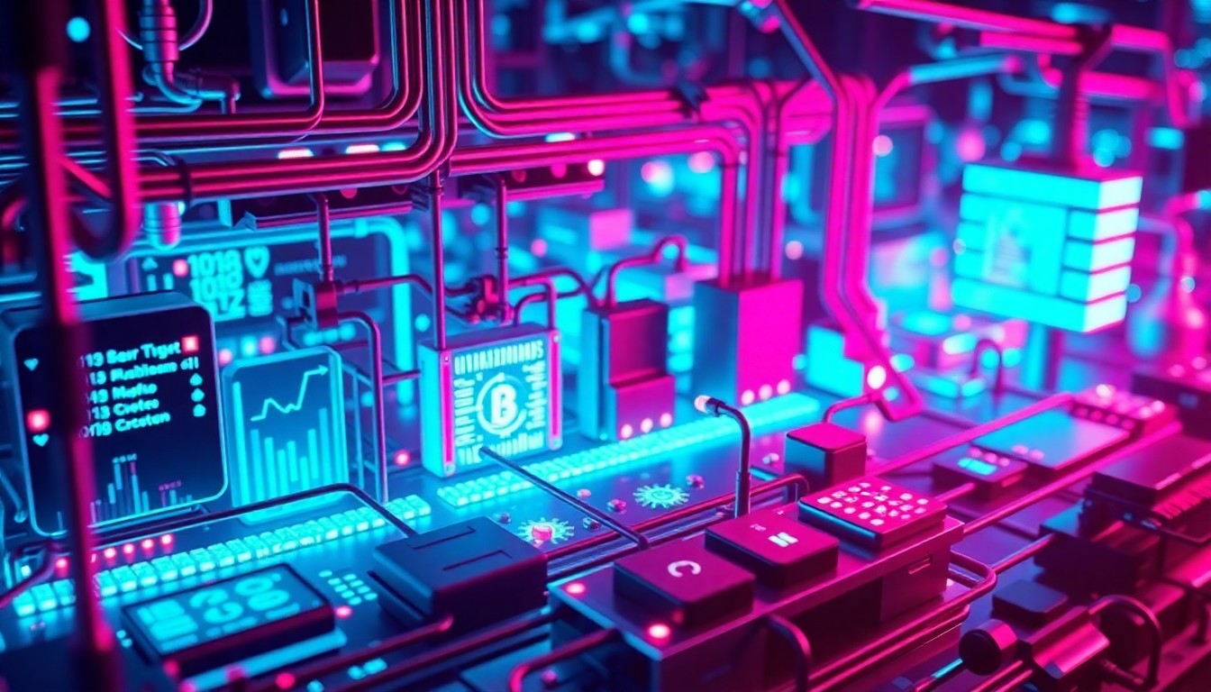 A highly detailed, glowing 3D illustration of a complex cybersecurity infrastructure, featuring interconnected hardware components and pulsing neon lights, conceptually representing the critical role of cybersecurity in the modern digital world.