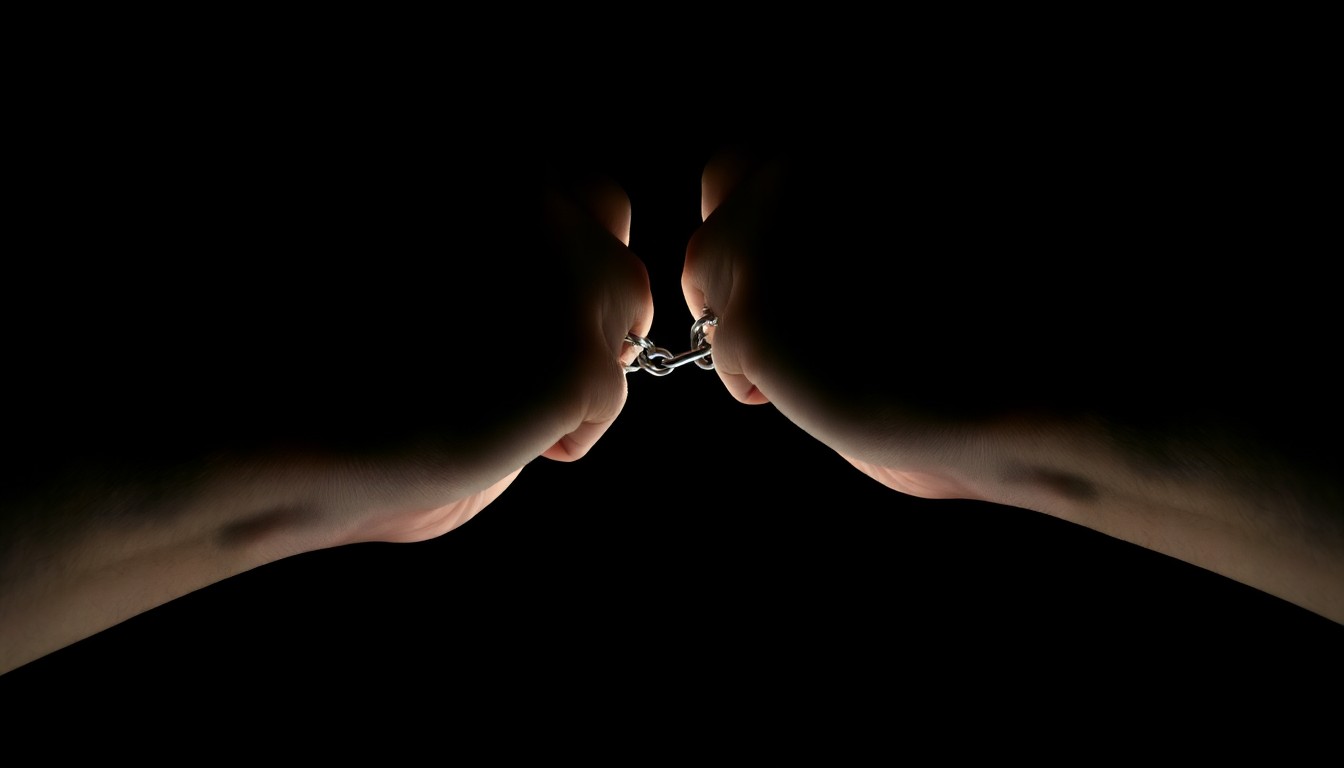 An extreme close-up photograph of a pair of handcuffed wrists against a pitch-black background, conceptually illustrating the arrest of a high-profile athlete.