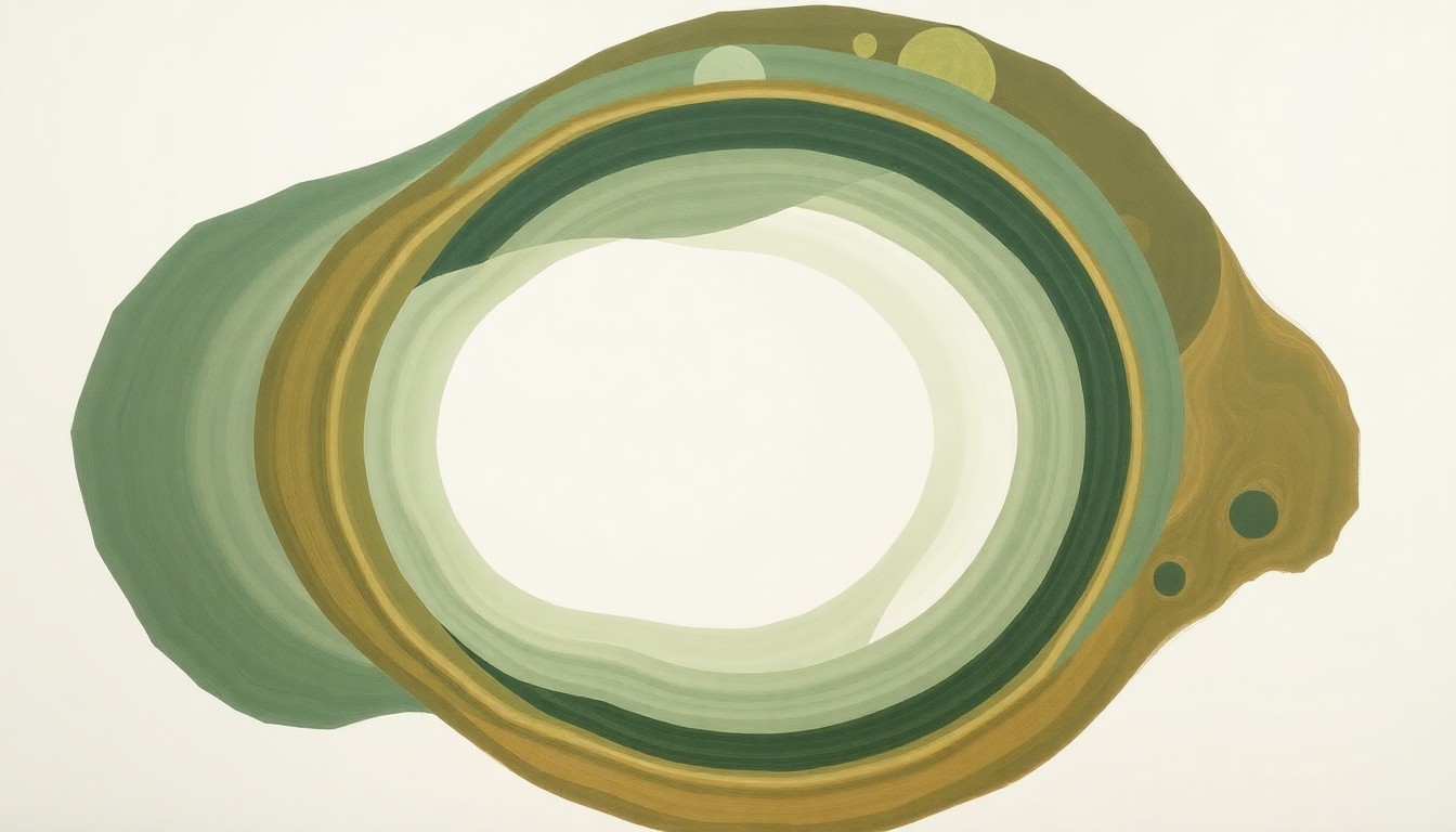 A bold, abstract painting in soft earth tones depicting the complex underground geological structures and forces involved in geothermal energy, rendered in a style reminiscent of Hilma af Klint's scientific diagrams.