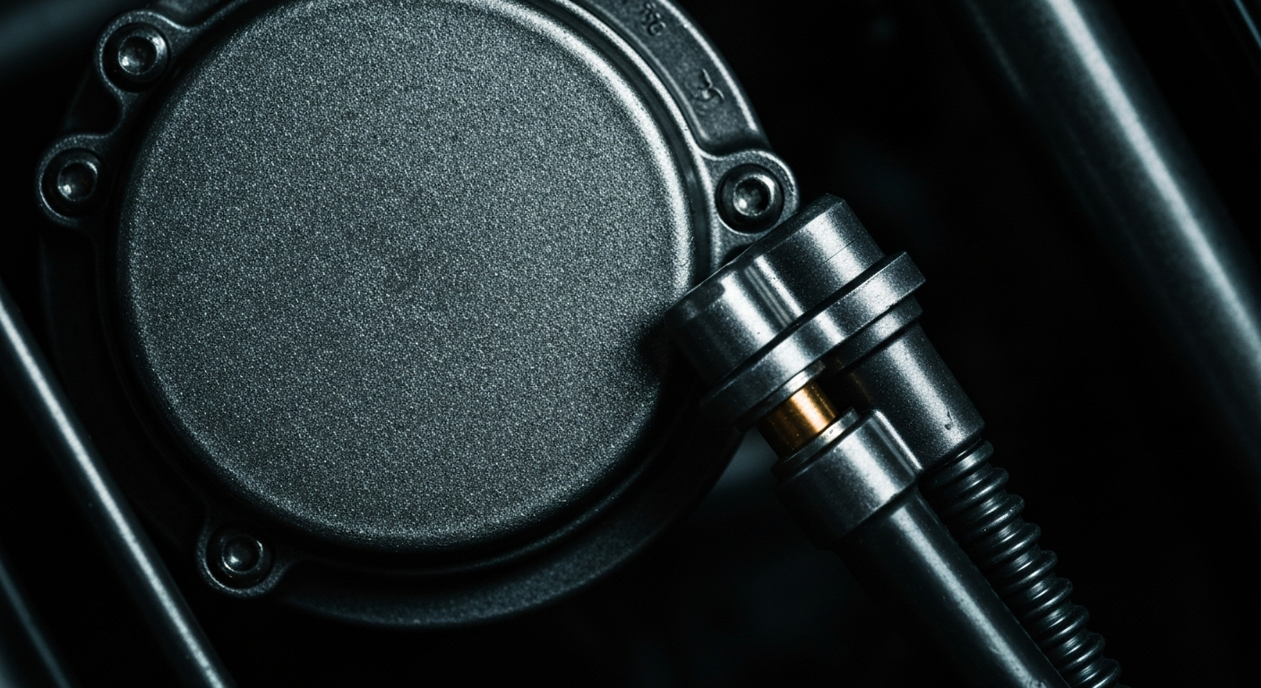 An extreme close-up image of the textured surface of a Hyundai ix35 fuel pump, showcasing the intricate design and materials that make up this essential automotive part.