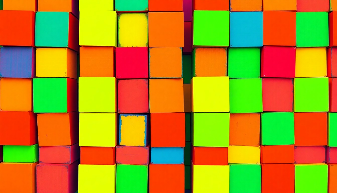 A vibrant, abstract silkscreen illustration featuring a repeating pattern of colorful children's building blocks, conceptually representing the expansion of early learning resources in the local community.