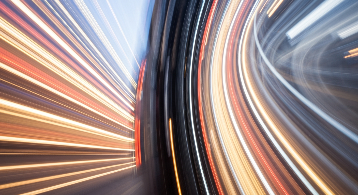 An abstract, colorful image of a moving vehicle, blurred and distorted into sweeping, dynamic lines, conveying the sense of rapid change and uncertainty in the auto repair industry.