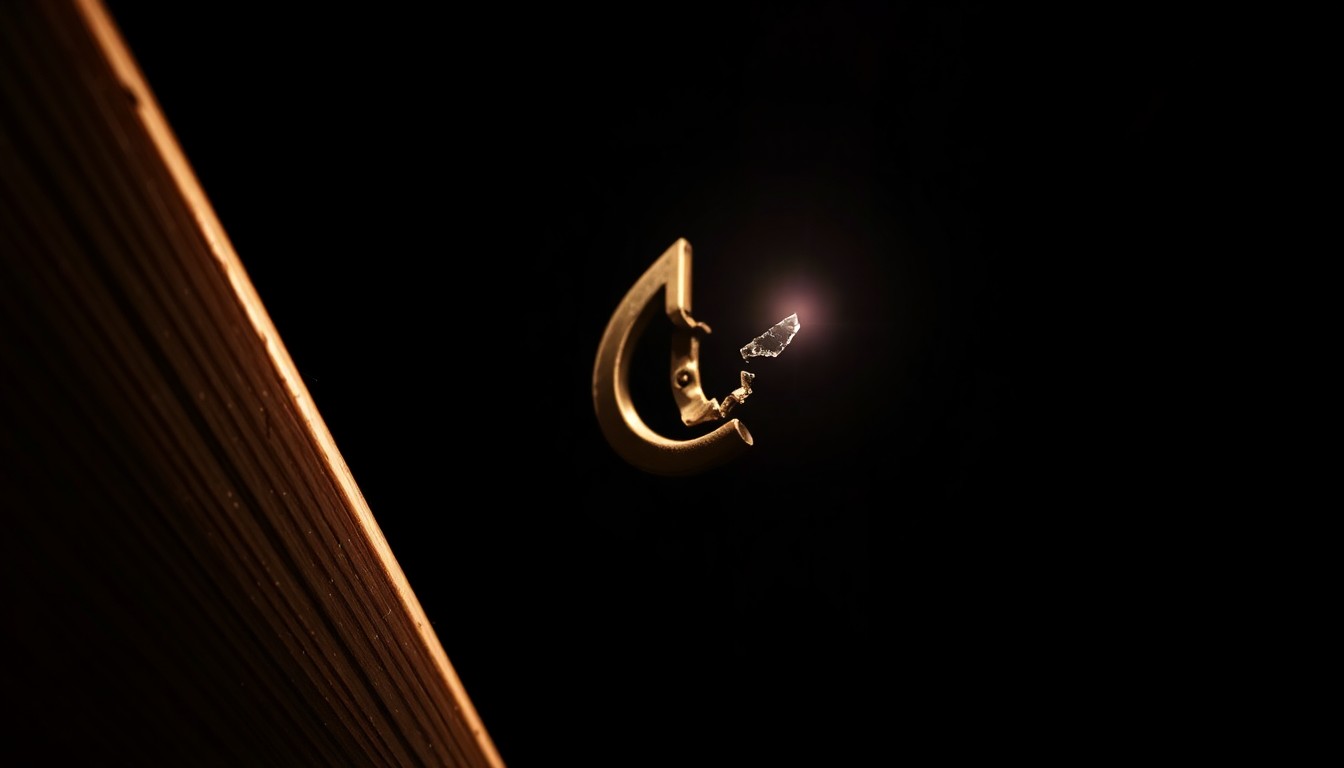 An extreme close-up photograph of a broken window lock, lit by a harsh, direct camera flash against a pitch-black background, creating a stark, gritty, investigative aesthetic.