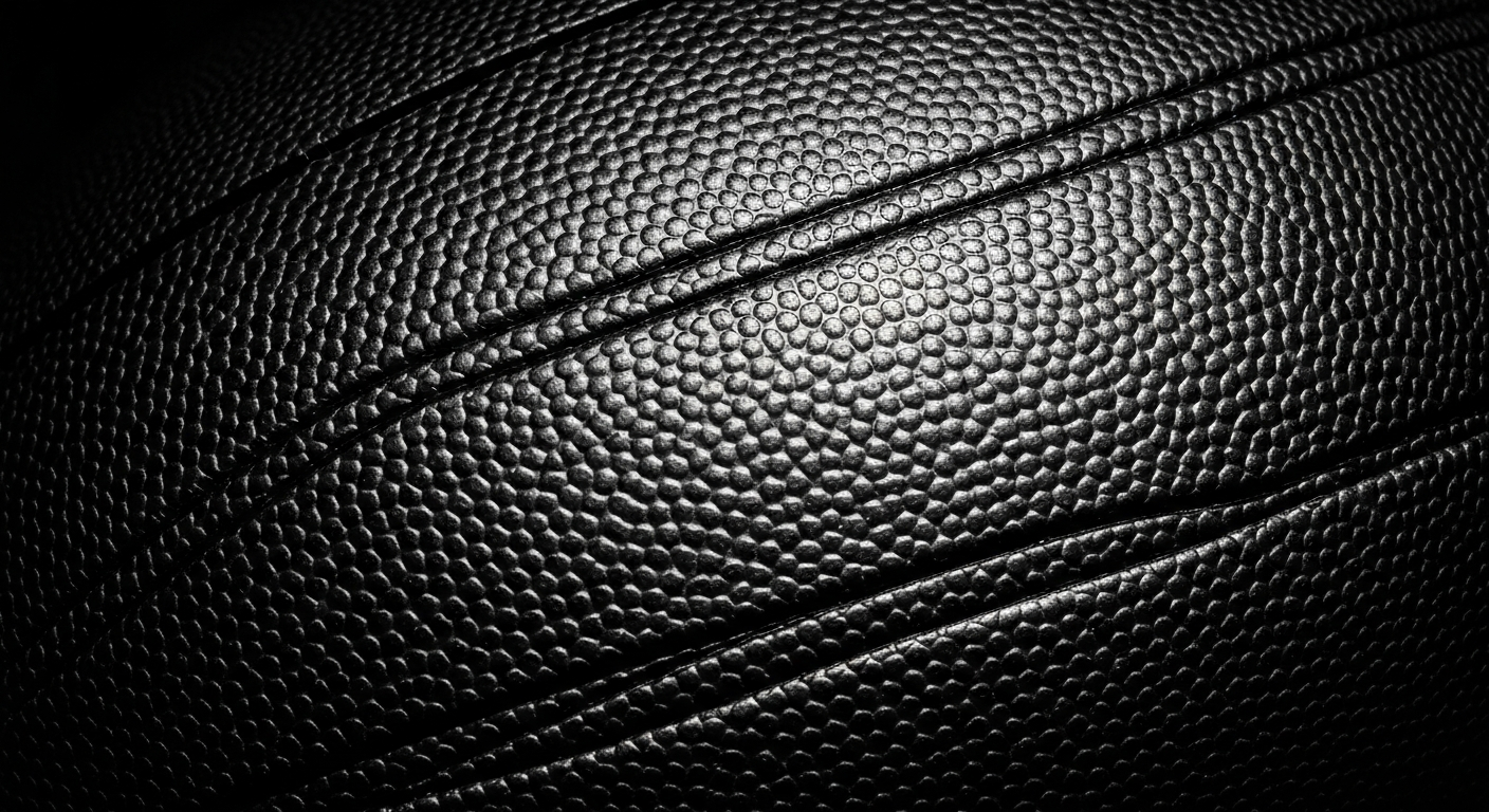 An extreme close-up of the raw, textured surface of a rebound board football, with the pebbled leather or woven mesh material filling the frame and reflecting dramatic lighting, conceptually illustrating the versatile training tool for football players.