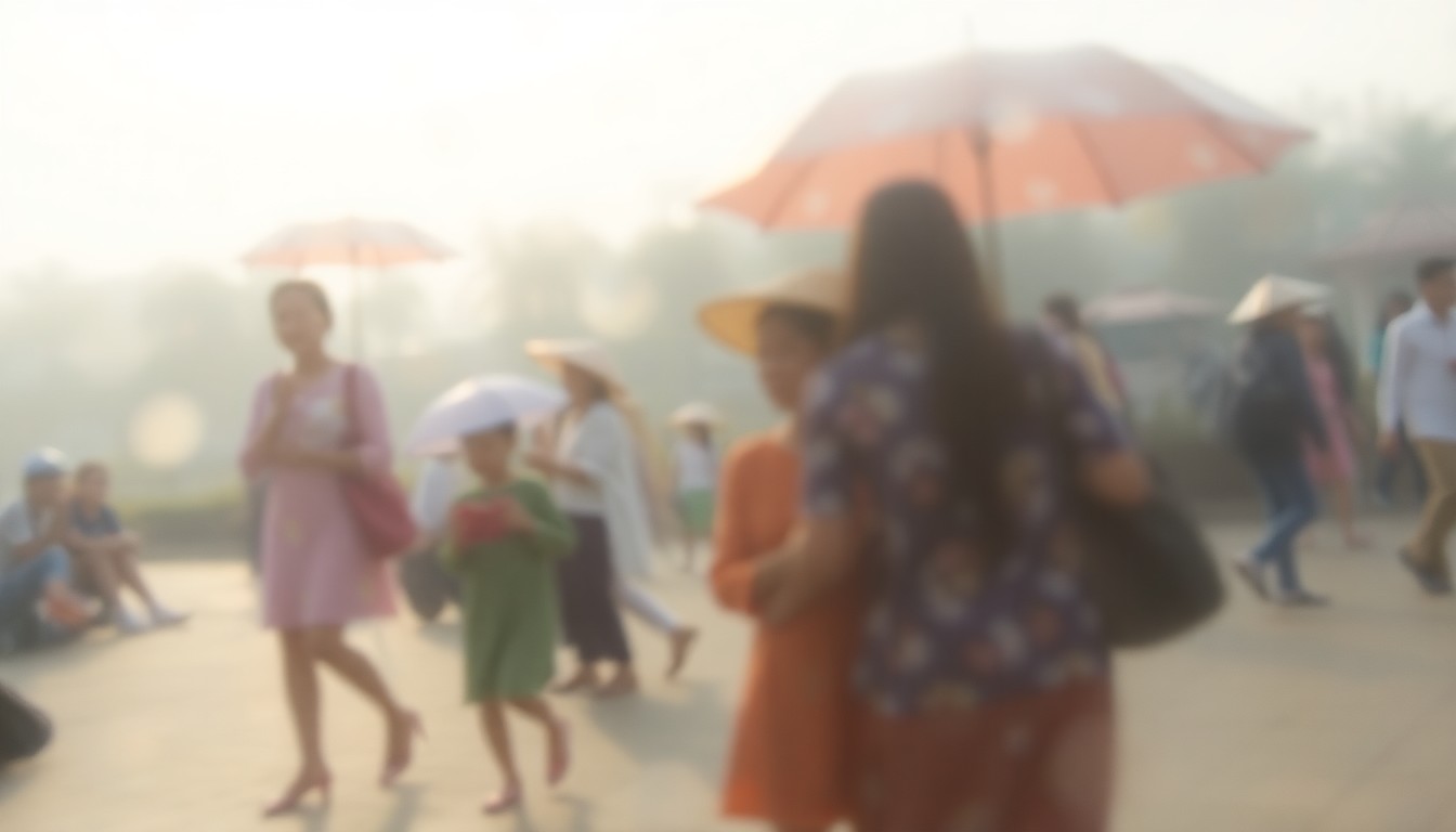 An impressionistic, out-of-focus scene of people gathered in a public park, with blurred figures and soft, warm lighting, conveying a sense of community and shared experience.