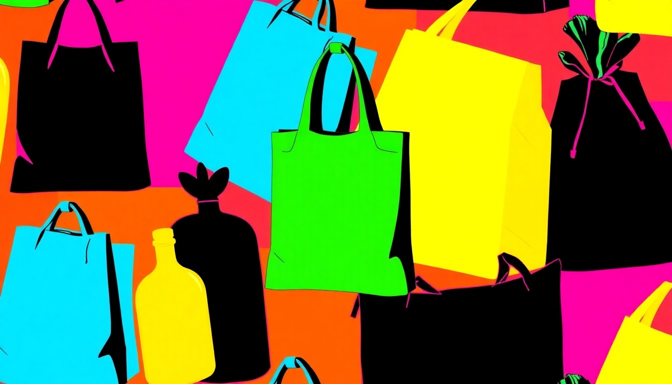 A brightly colored, high-contrast silkscreen print of a reusable grocery bag in a tight grid pattern, conceptually representing the community-focused values and sustainable practices of a local natural food cooperative.