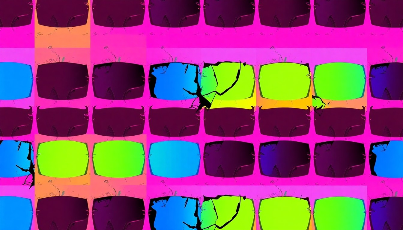 An extreme close-up of a shattered car sensor lens reflecting a faint red light, conceptually illustrating the vandalism of self-driving cars.