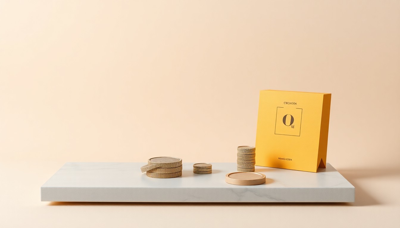 A high-end, photorealistic studio still-life photograph featuring simple, premium tangible objects arranged elegantly on a clean, monochromatic seamless background, conceptually representing the abstract corporate strategy, finance, risk, and markets driving business developments.