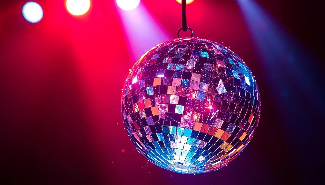 An extreme close-up photograph showcasing the intricate, glittering textures of stage lighting reflecting off the shattered shards of a disco ball, creating a dazzling, futuristic visual metaphor for the technological transformation of live concerts.