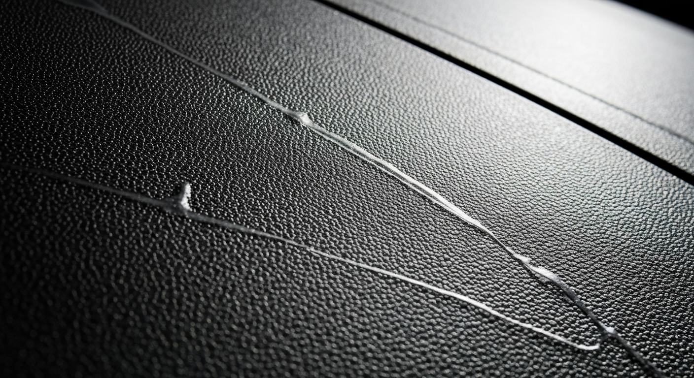 An extreme close-up of the pebbled, textured surface of a Proteo automotive paint protection film, illustrating the material's durability and clarity.