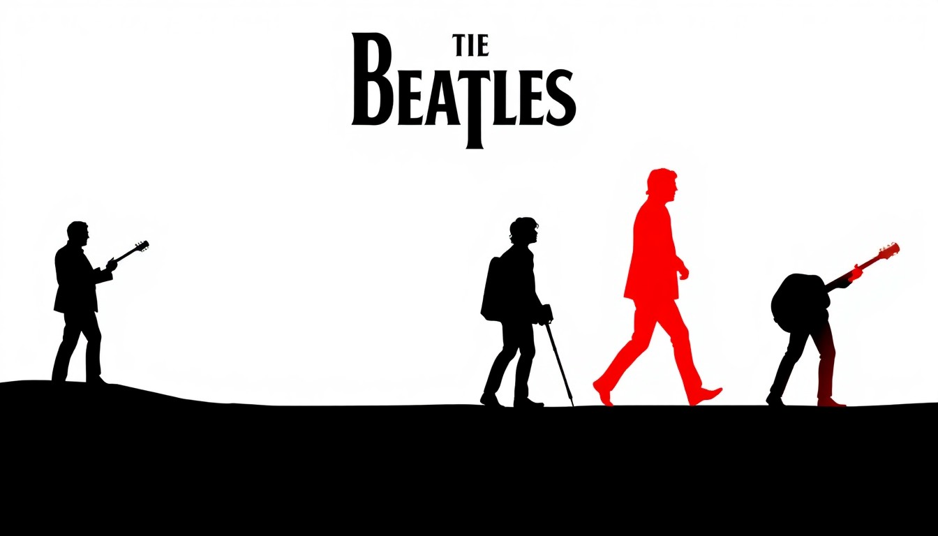 An abstract, minimalist composition of stark, jagged geometric shapes in bold red and white, conceptually representing the ordinary moments that shaped the extraordinary legacy of the Beatles.