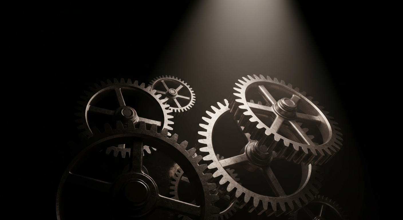 An extreme close-up of intricately engineered metal gears and machinery, representing the complex financial infrastructure of a major healthcare company.