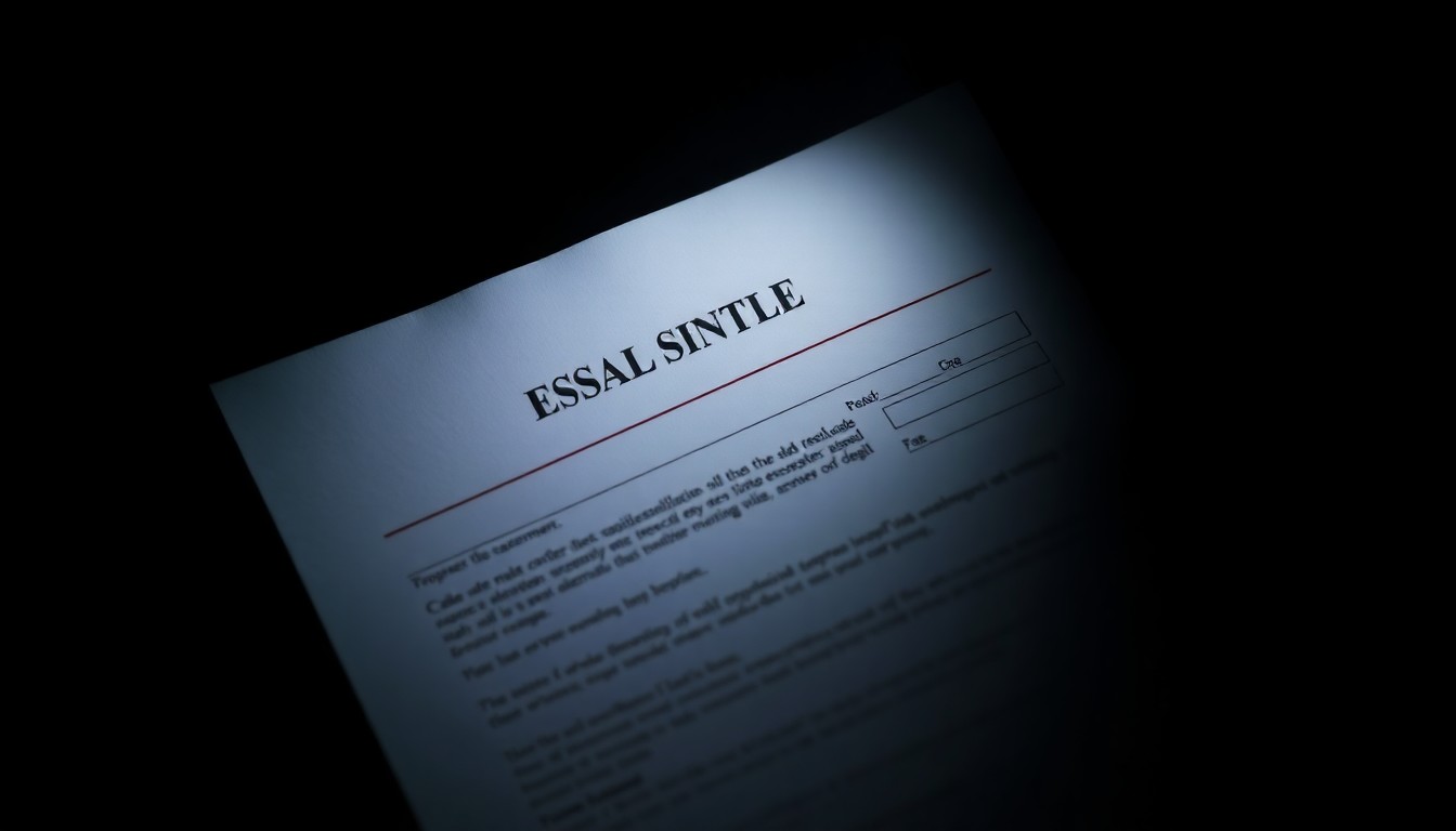 An extreme close-up photograph of a crumpled legal document or real estate file, lit by a harsh, direct camera flash against a pitch-black background, conceptually illustrating the investigative nature of a corruption case.