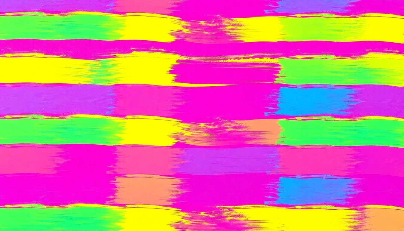 A bold, colorful silkscreen illustration featuring a repeating pattern of a paint palette with bright, expressive brushstrokes, conceptually representing the energy and diversity of an art festival.