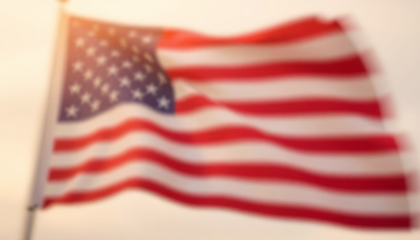 An abstract, out-of-focus photograph in warm, hazy tones showing the blurred outline of an American flag waving in the wind, with the stars and stripes fading into soft pools of color, conceptually representing the patriotic celebration of a national anniversary.