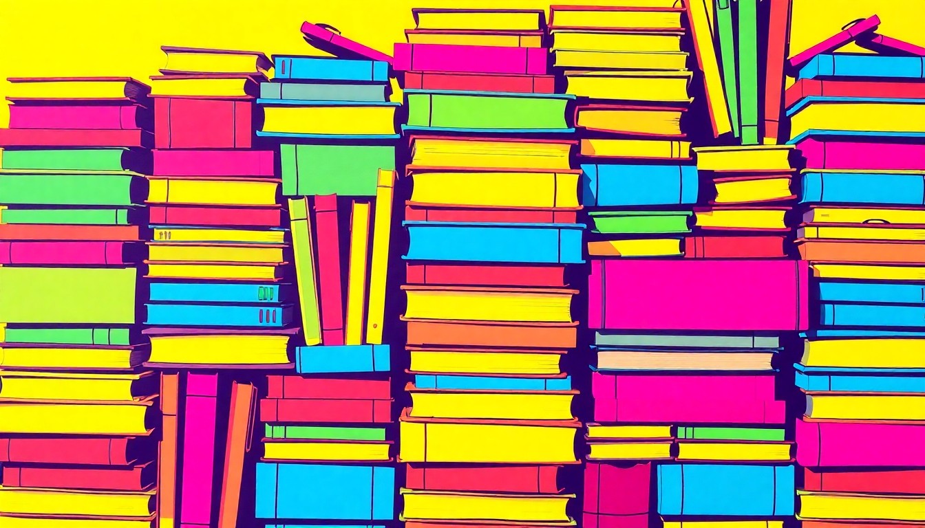 A high-contrast, silkscreen-style illustration featuring a repeating grid of colorful school supplies like textbooks, pencils, and notebooks, capturing the energy and creativity of Oklahoma City's public education system.