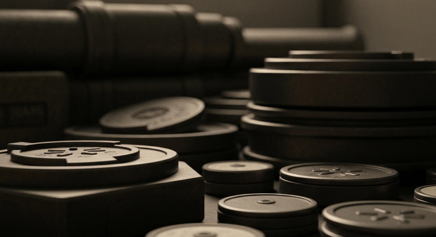 An extreme close-up of gears, pulleys, and other industrial machinery, conveying the tangible, physical power of Walmart's financial infrastructure as a retail giant.