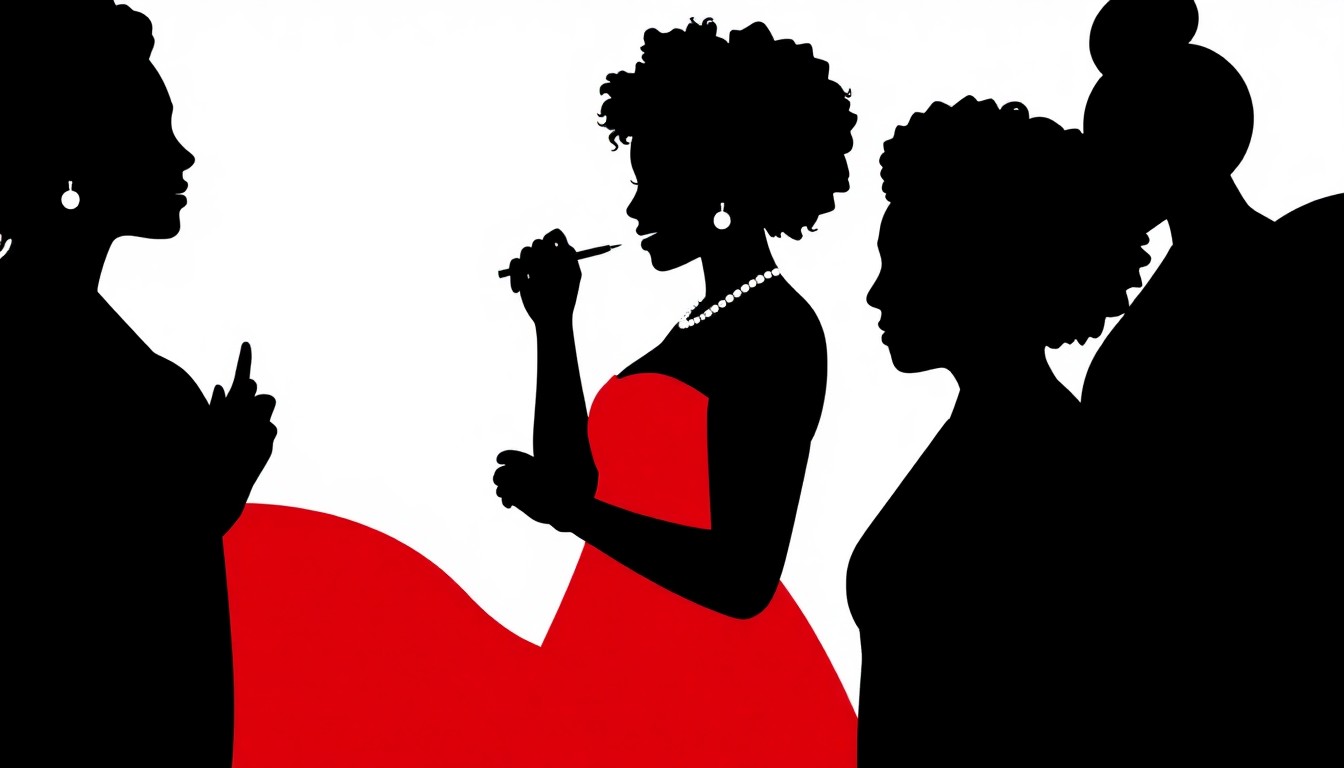 An abstract, minimalist illustration using bold black shapes and high-contrast colors to represent the diverse artistry and global harmony of a classical music performance.