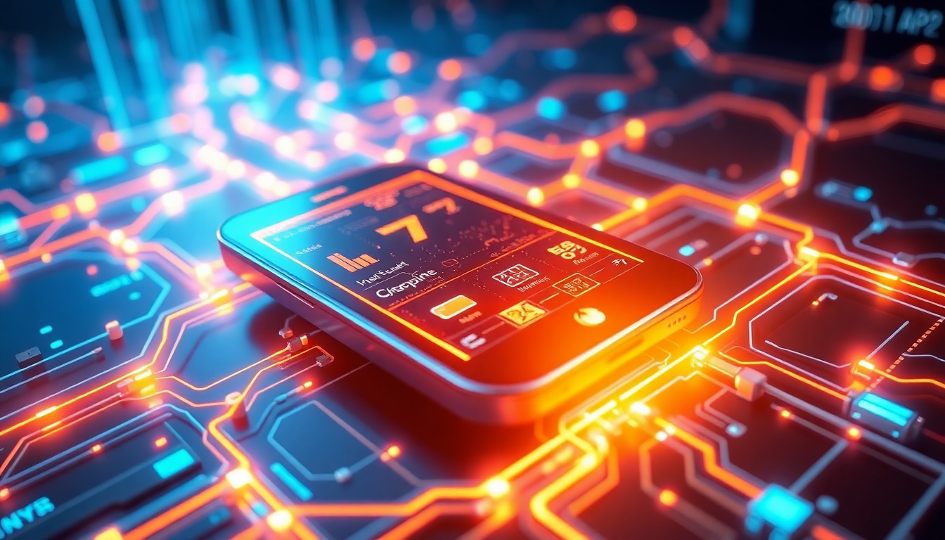 A highly detailed, glowing 3D illustration of a futuristic mobile device with a holographic interface, surrounded by a network of pulsing, neon-lit data streams, conceptually representing the complex ecosystem that enables the growth and success of mobile 7p app technology.