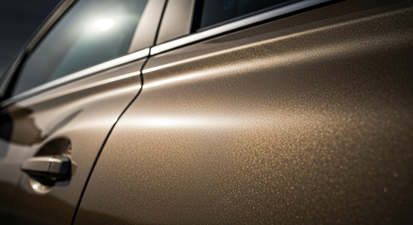 An extreme close-up photograph of the pebbled, matte black surface of a Hyundai Kona's exterior, capturing the tactile quality and attention to detail in the vehicle's design.