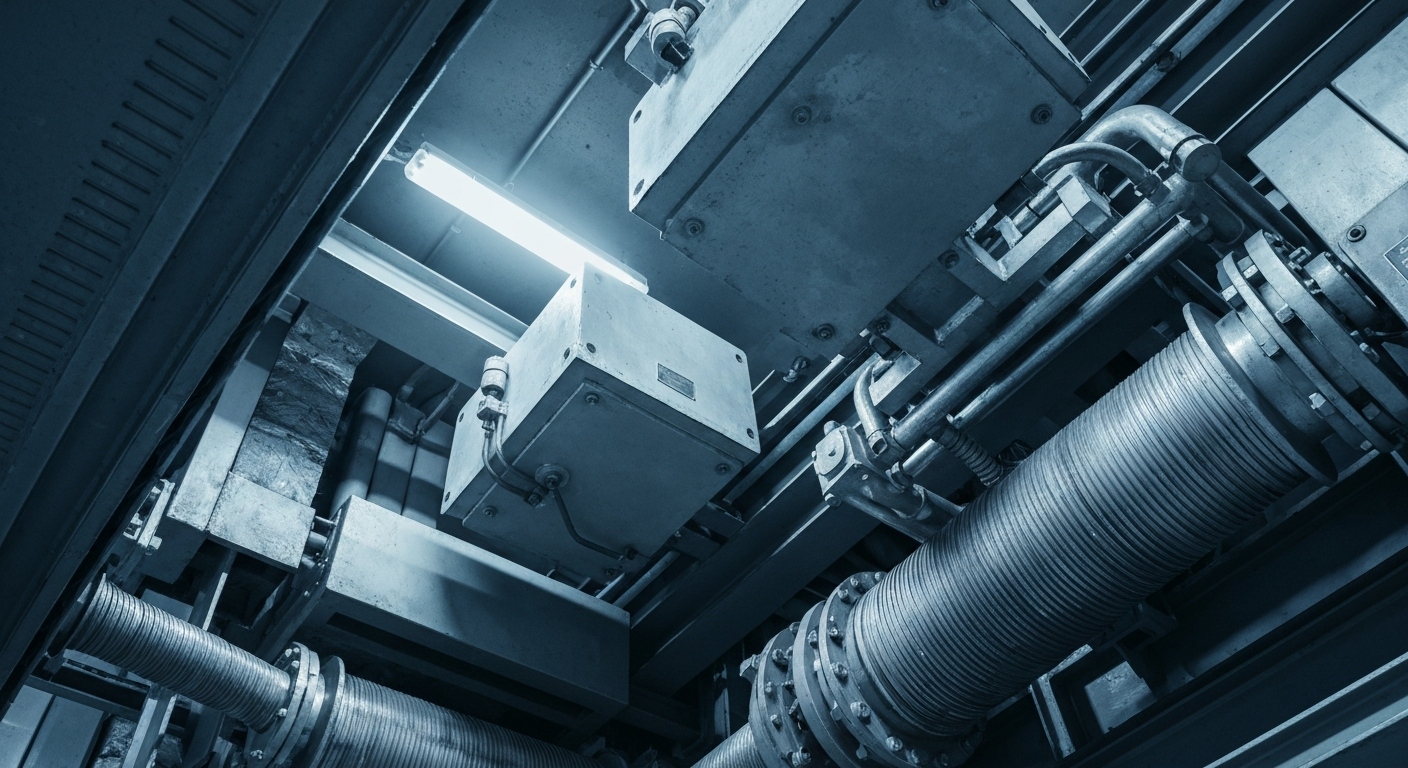 A close-up of gleaming metal utility equipment and machinery, representing the industrial backbone of the energy sector.