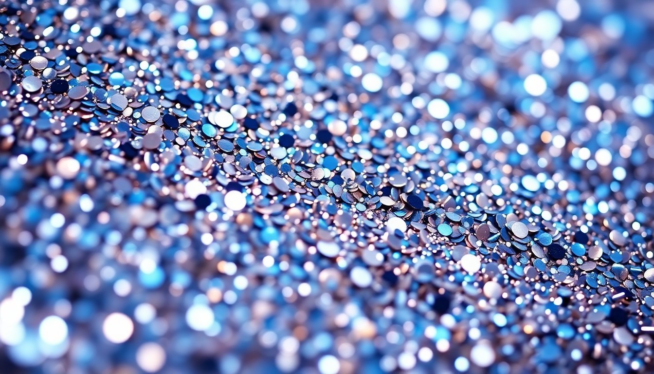 An extreme close-up photograph of a shimmering, high-contrast texture of sequins and glitter, capturing the glamour and prestige of a major Hollywood awards show.