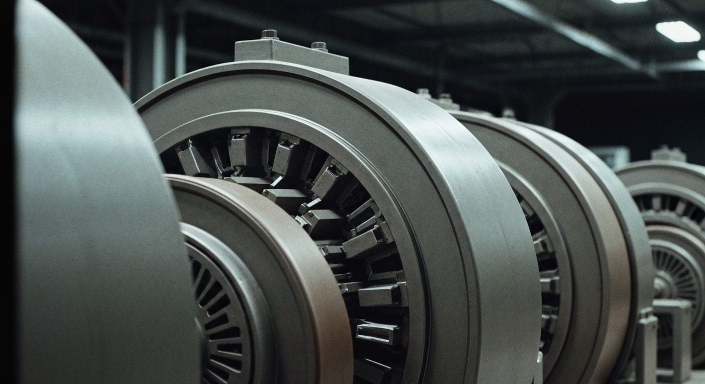 A highly detailed, black-and-white close-up image of the inner workings of a financial institution, with gears, levers, and other heavy machinery filling the frame, conceptually representing the tangible power and stability of Procter & Gamble's business.