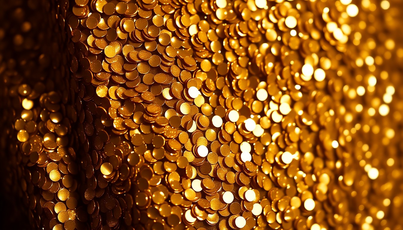 An extreme close-up photograph of shimmering, high-contrast golden sequins, conceptually representing the glamour and prestige of a major Hollywood awards show honoring a legendary entertainer.