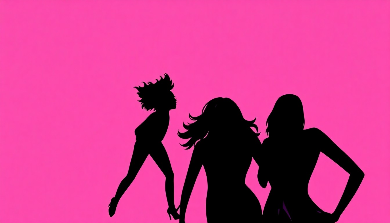 An abstract, minimalist illustration featuring bold, jagged shapes in shades of pink, purple, and black, conceptually representing the tensions and fragmentation within the pop group Danity Kane.