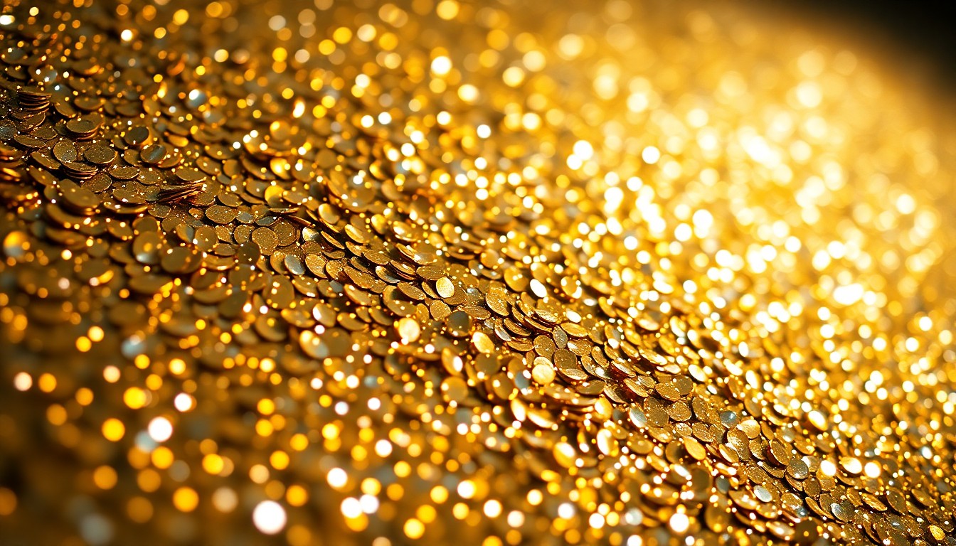 An extreme close-up photograph of shimmering, glittering sequins in high-contrast studio lighting, conceptually representing the glamour and allure of Hollywood stardom.