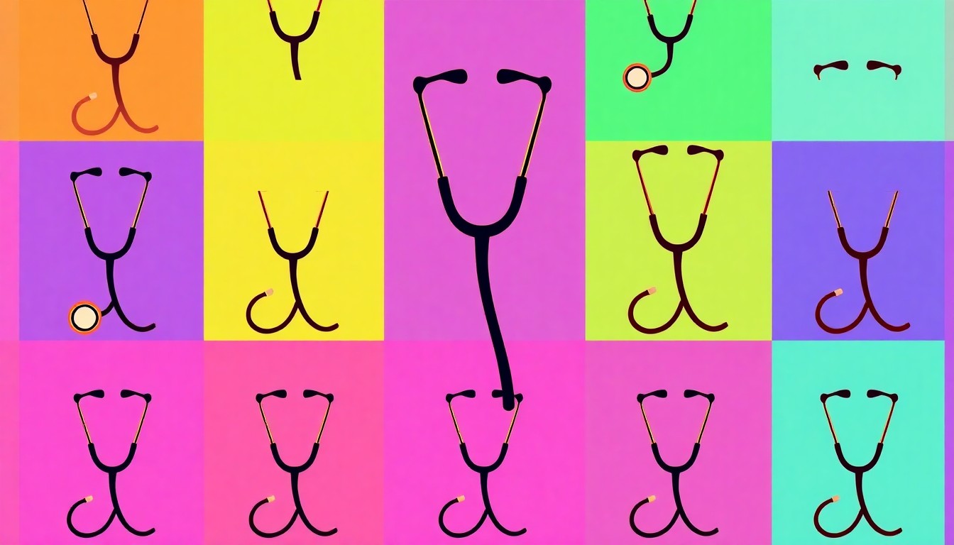 A bold, stylized grid of neon-colored stethoscope icons, representing the healthcare focus of the new Canisius-Boston College master's program.