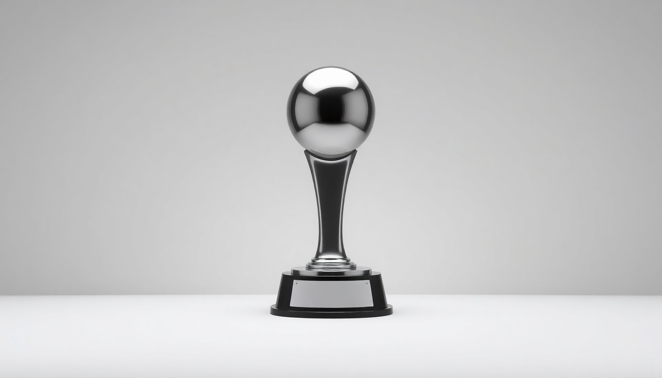 A sleek, minimalist studio photograph of a polished baseball trophy or award, representing the prestige and value of major league sports franchises.