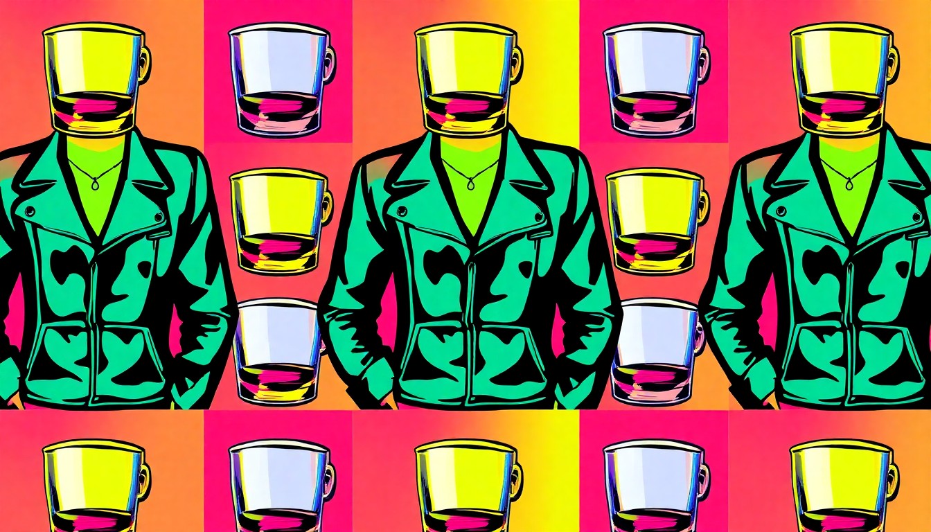 A high-contrast, silkscreen-style illustration featuring a repeated pattern of a bartender's apron in vibrant neon colors, conceptually representing the arrival of a historic LGBTQ+ bar in a new city.