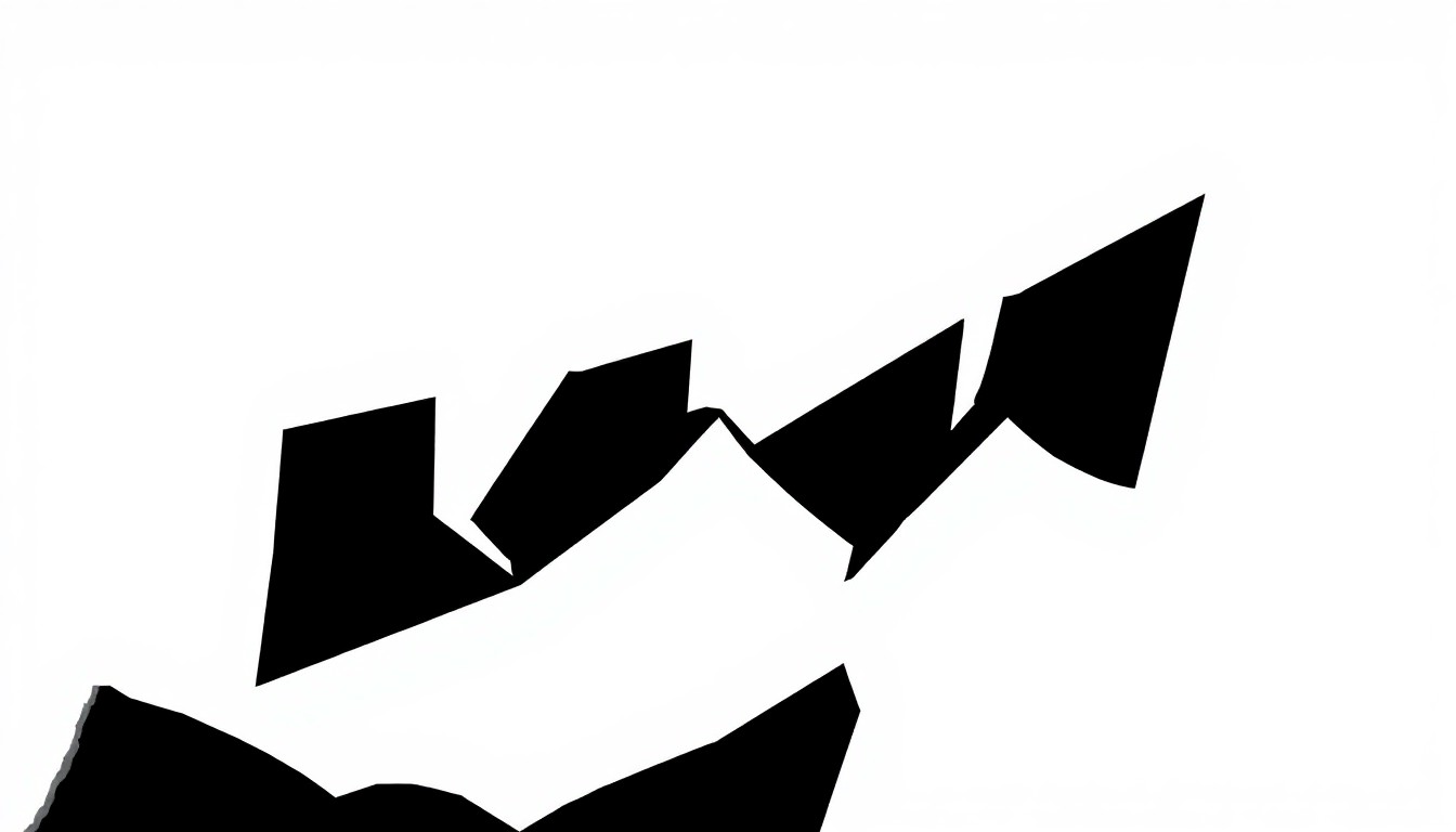 A striking black and white illustration featuring bold, angular shapes and dramatic contrasts, conceptually representing the shift in the film industry away from big-budget blockbusters towards more sustainable, independent production models.