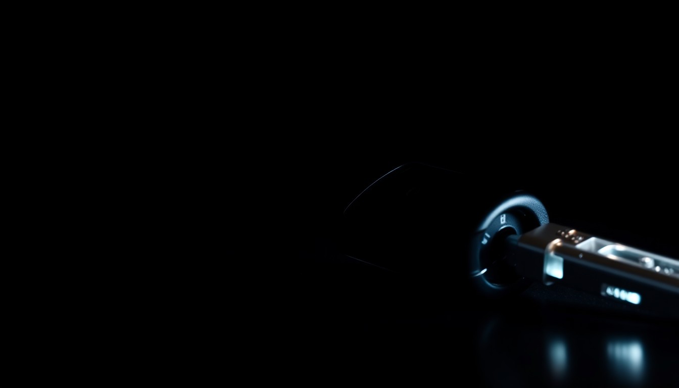 An extreme close-up photograph of a car key fob against a pitch-black background, lit by a harsh, direct camera flash, conceptually representing the gritty details of a carjacking incident.