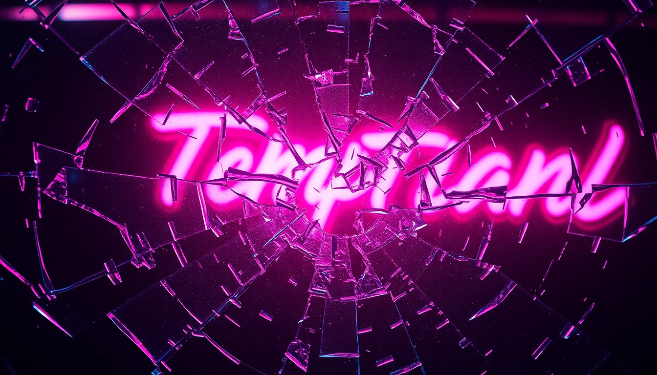 An abstract close-up photograph of shattered glass reflecting a vibrant pink light, evoking the high-stakes emotional drama of the reality series Temptation Island.